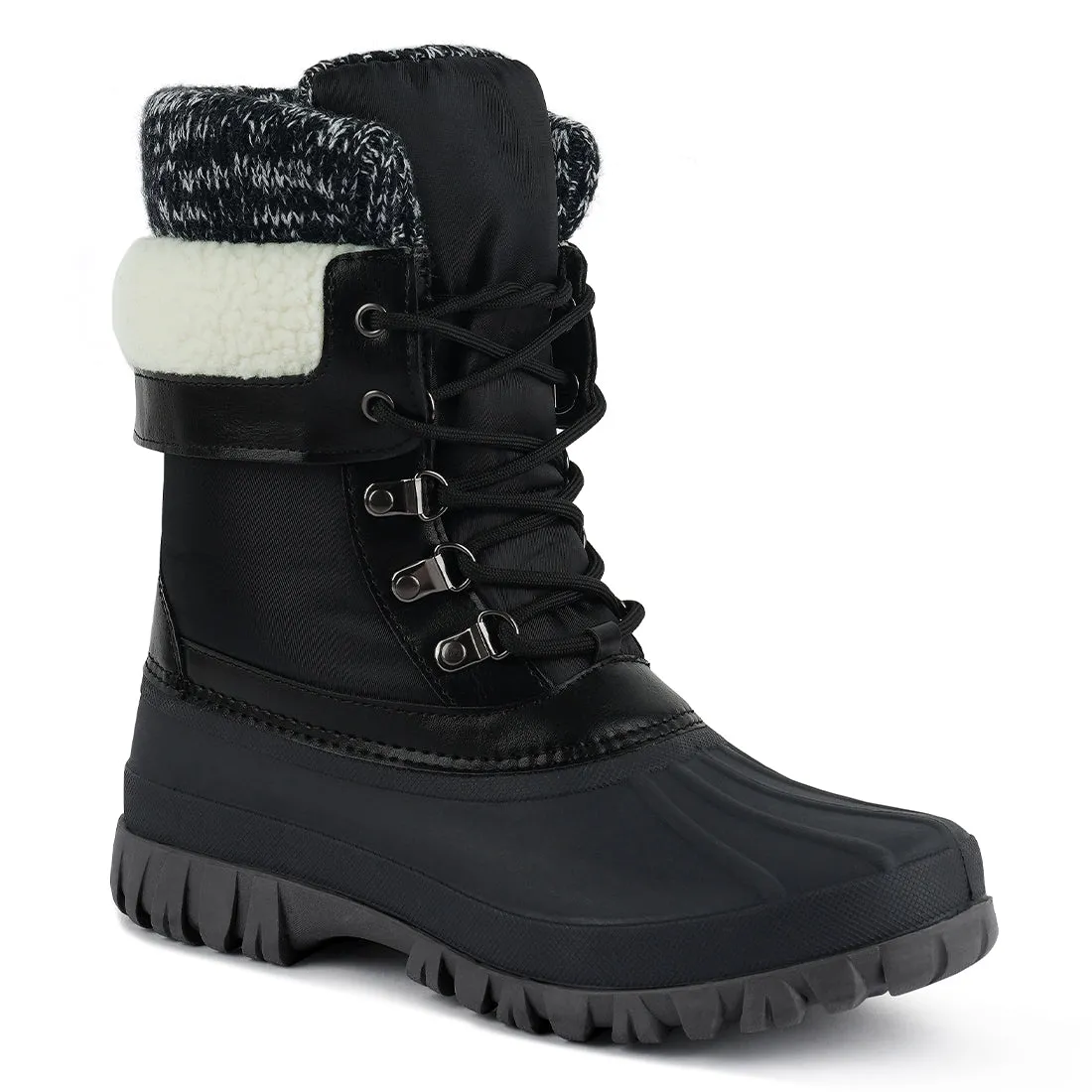 Delphine Knitted Collar Lace Up Boots