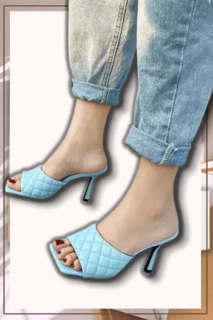 Diamond Peep Toe High Heel Braided Weave Slipper Sandals - Blue