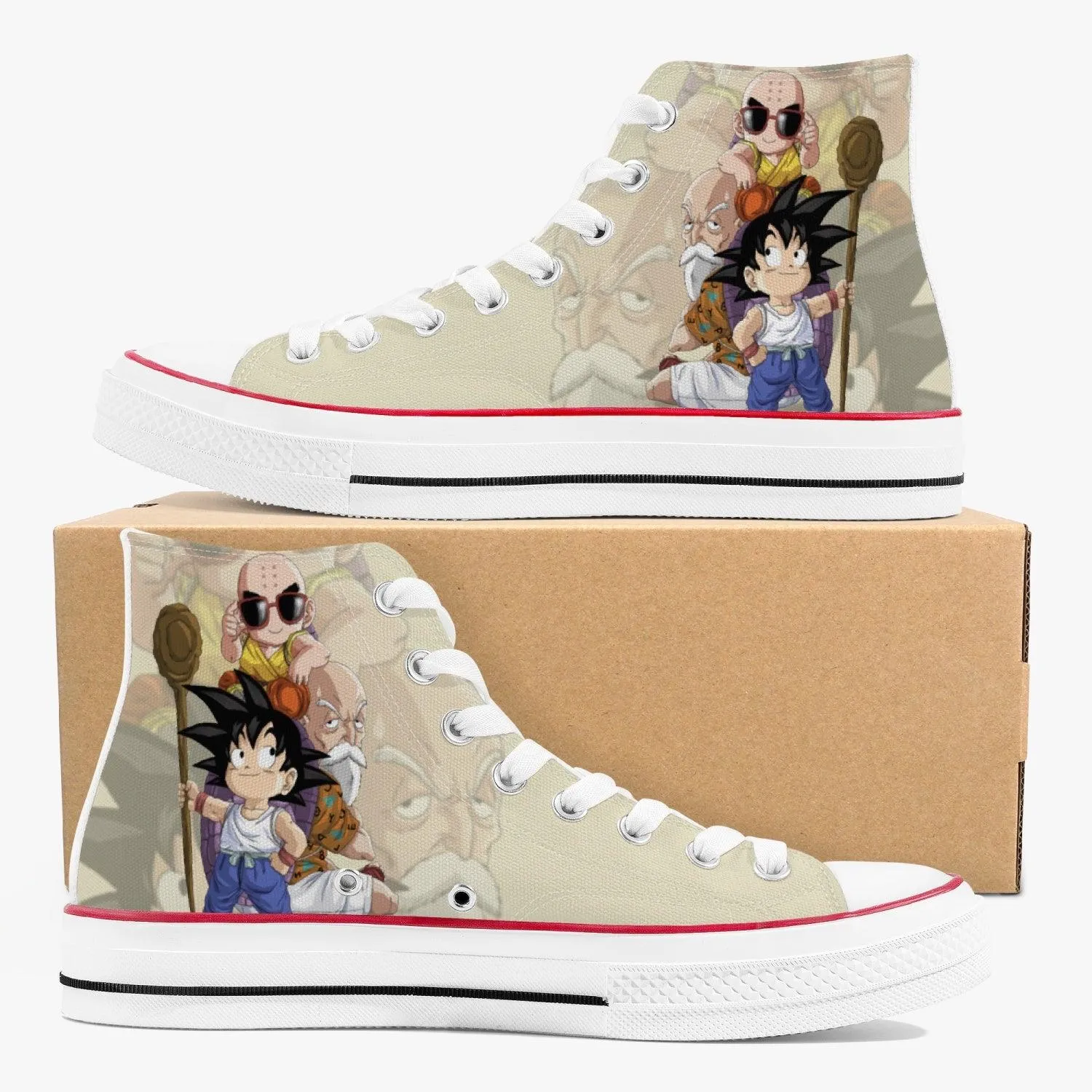 Dragonball Z Goku and Krillin and Ded A-Star High White Anime Shoes