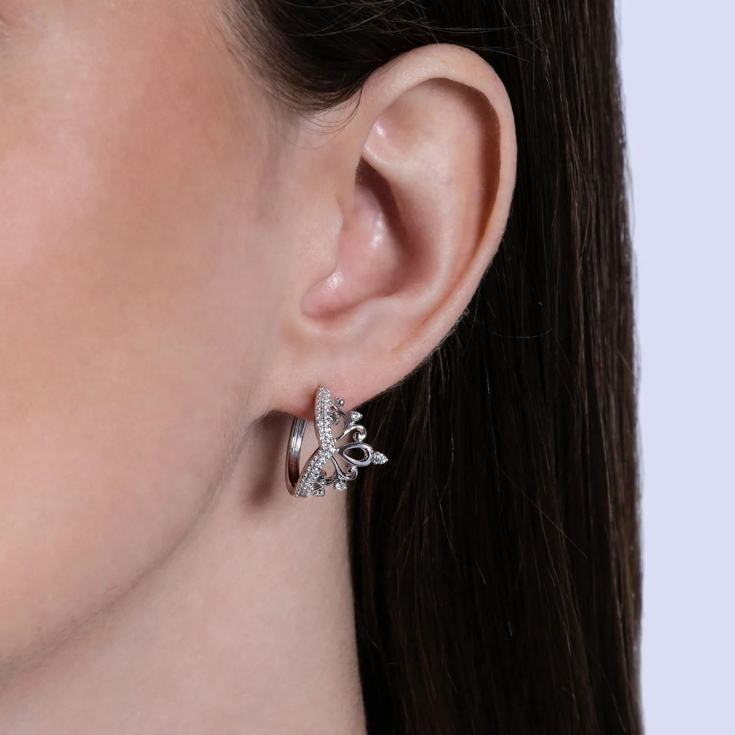 Enchanted Disney Fine Jewelry Sterling Silver 1/5Cttw Majestic Princess Tiara Earrings