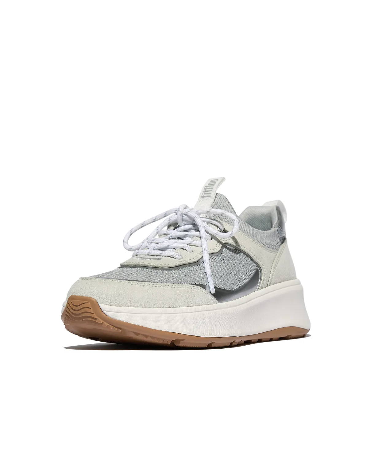 FitFlop F-Mode Suede Knit Flatform Slip On Laced Sneaker Urban White French Grey