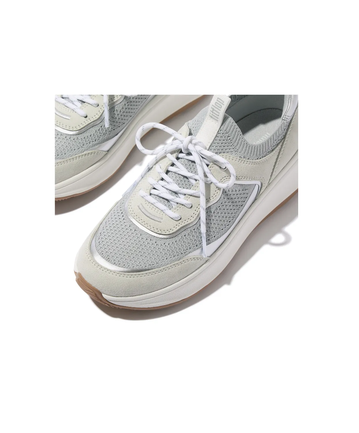 FitFlop F-Mode Suede Knit Flatform Slip On Laced Sneaker Urban White French Grey