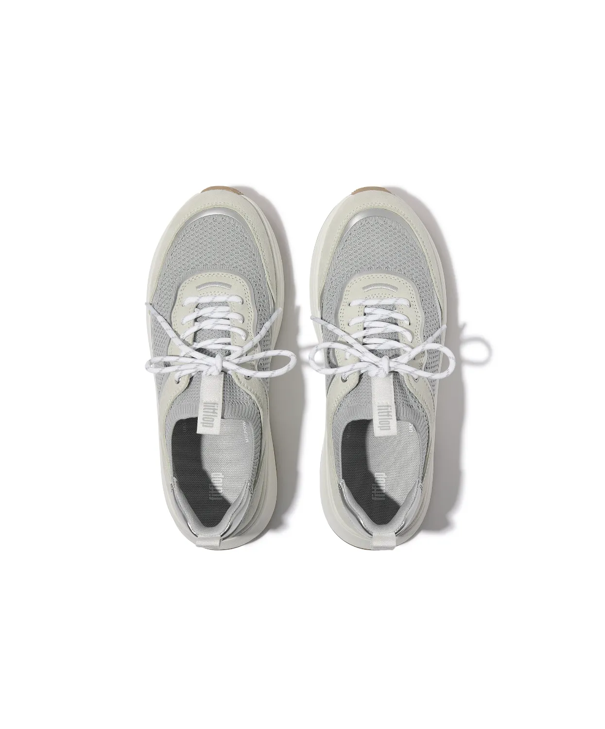 FitFlop F-Mode Suede Knit Flatform Slip On Laced Sneaker Urban White French Grey