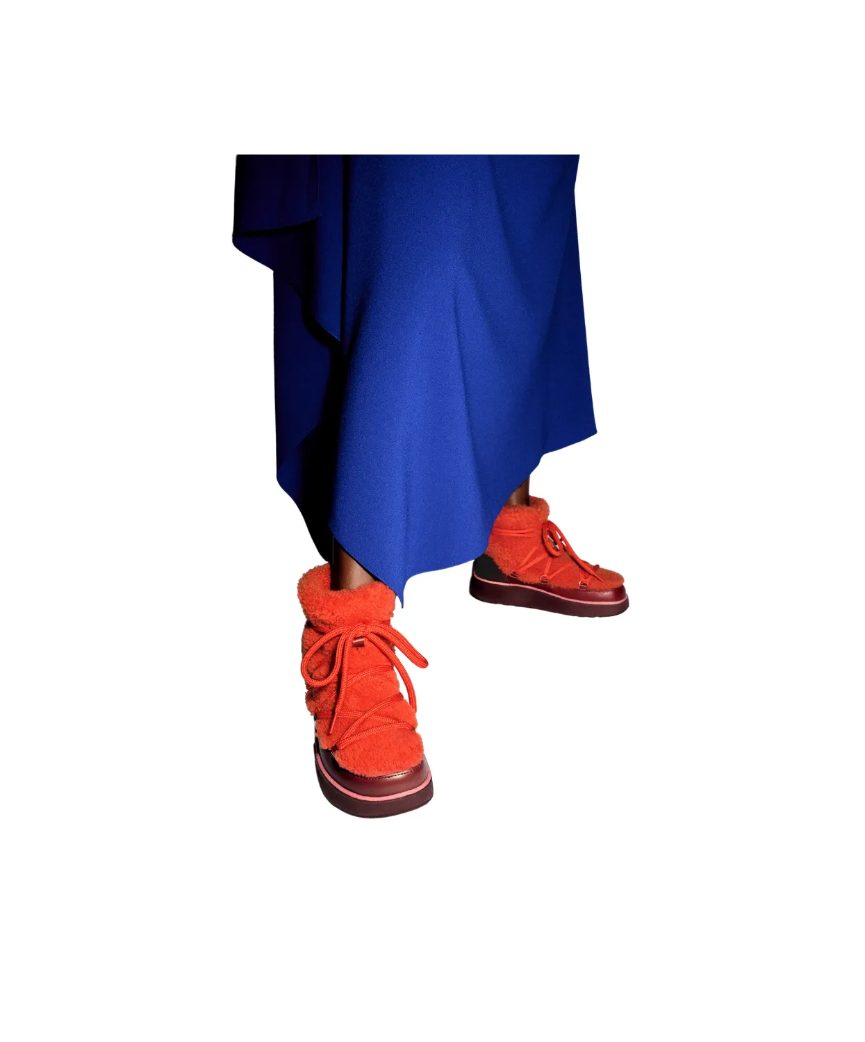 FitFlop Gen FF x Roksanda Curly Shearling Lace Ankle Boots Tangerine Mix