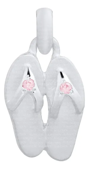 Genuine Sterling Silver Evening Tide Collection Flip Flops Pendant Necklace with Pink Cubic Zirconia
