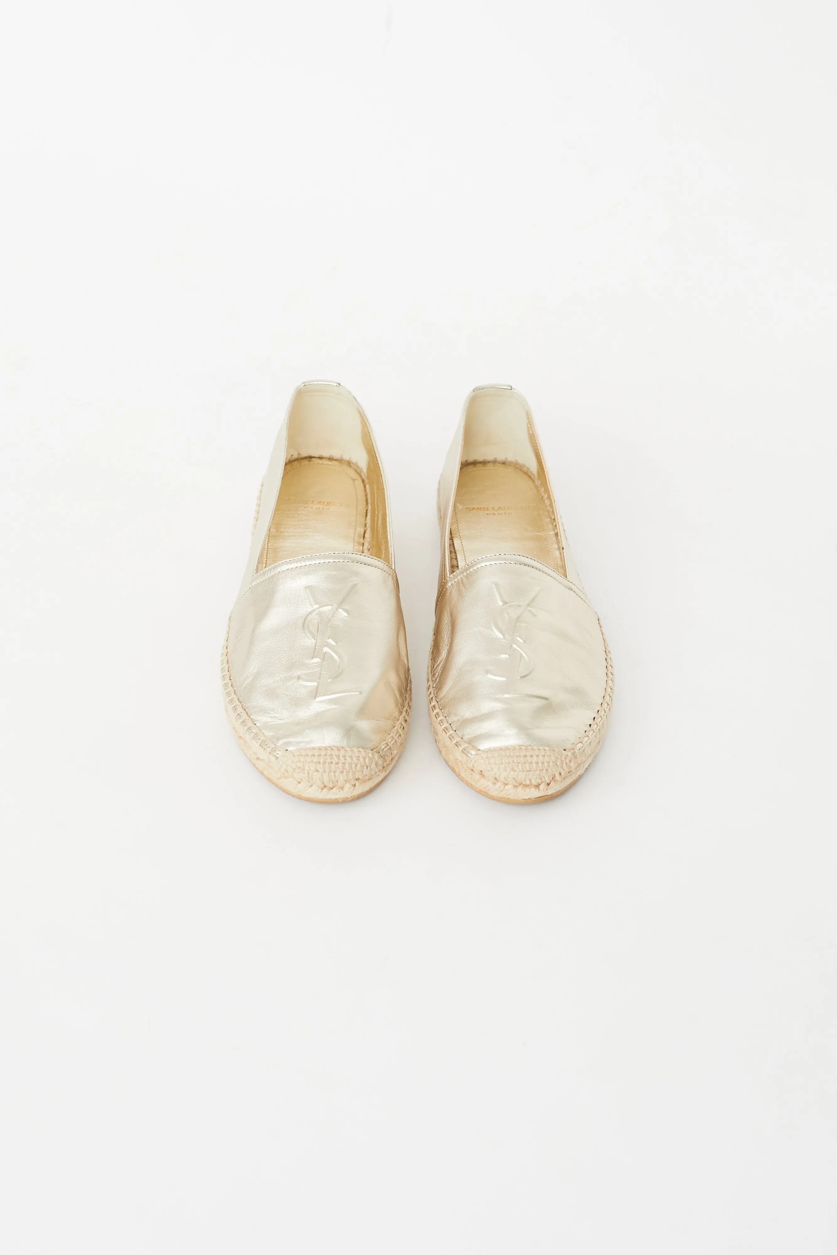 Gold Leather Cassandre Logo Espadrille