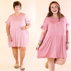 Gorgeous Girly Ruffle Sleeve Tiered Dress in Mauve Pink