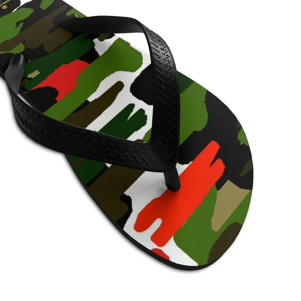 Green Red Camo Flip Flops, Camouflage Military Print Unisex Flip-Flops Sandals- Made in USA