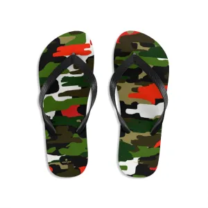 Green Red Camo Flip Flops, Camouflage Military Print Unisex Flip-Flops Sandals- Made in USA