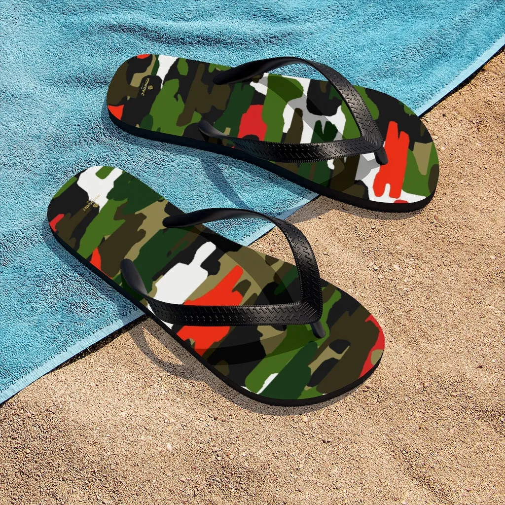 Green Red Camo Flip Flops, Camouflage Military Print Unisex Flip-Flops Sandals- Made in USA