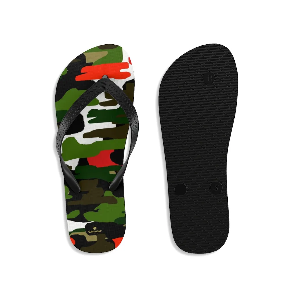 Green Red Camo Flip Flops, Camouflage Military Print Unisex Flip-Flops Sandals- Made in USA