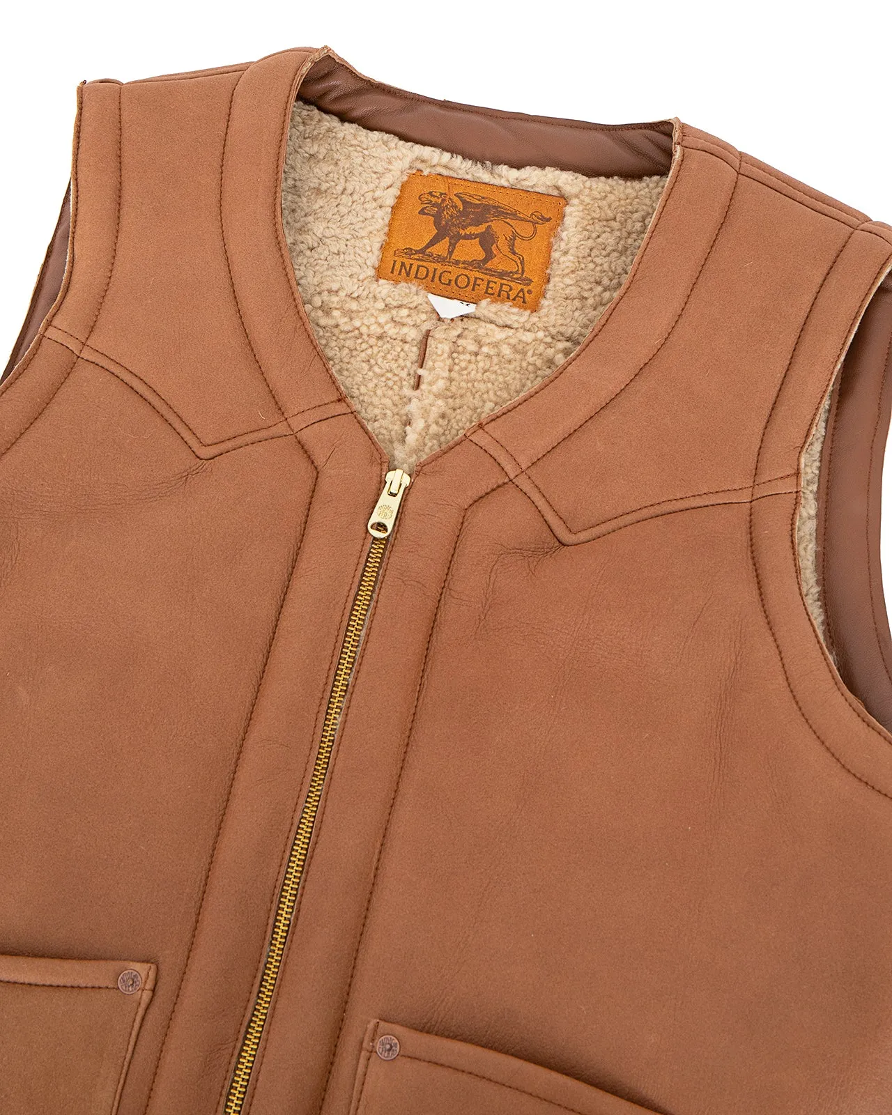 Indigofera Monroe Vest, Cognac Shearling