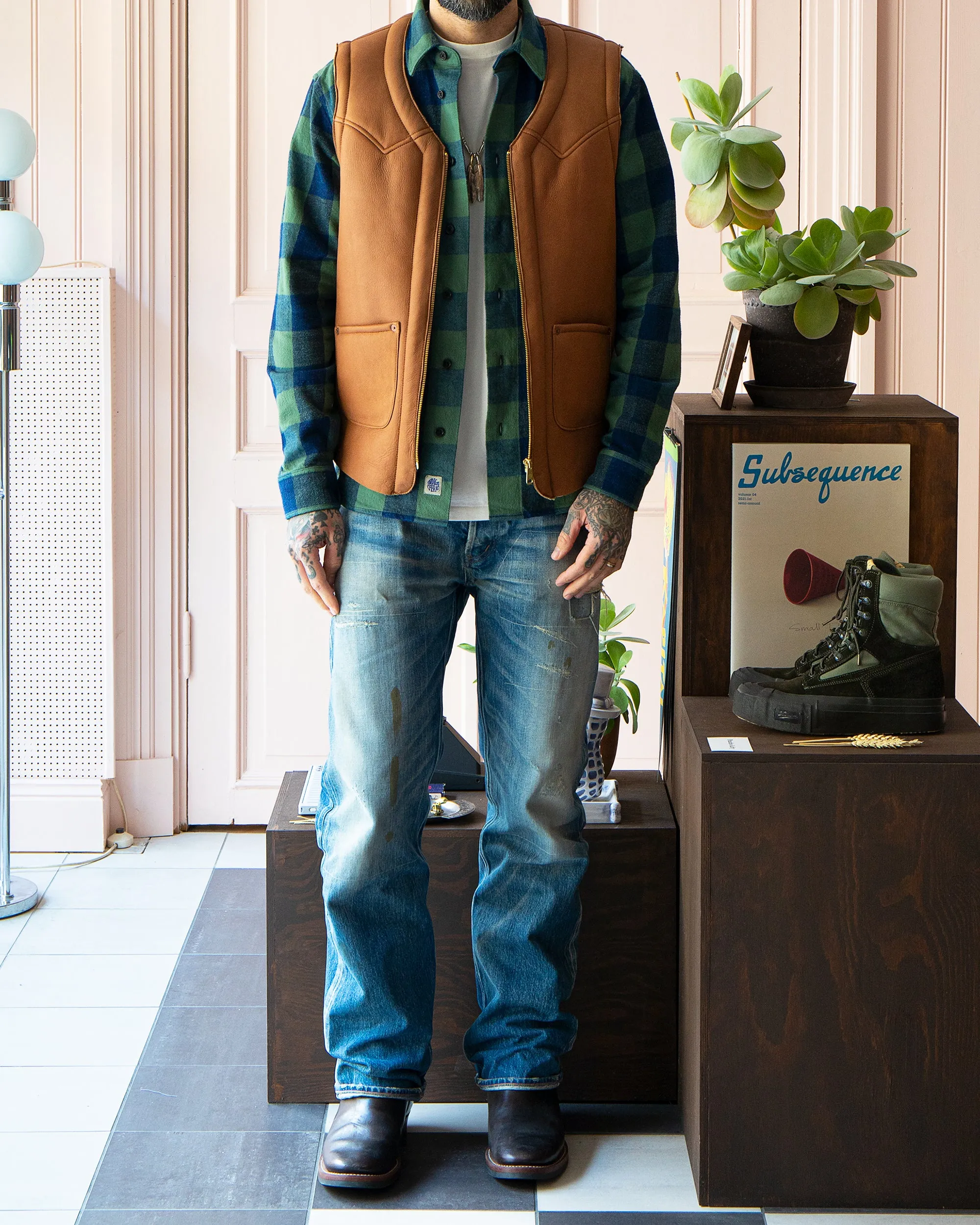 Indigofera Monroe Vest, Cognac Shearling