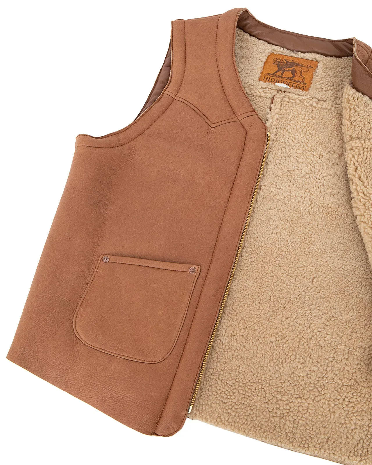 Indigofera Monroe Vest, Cognac Shearling