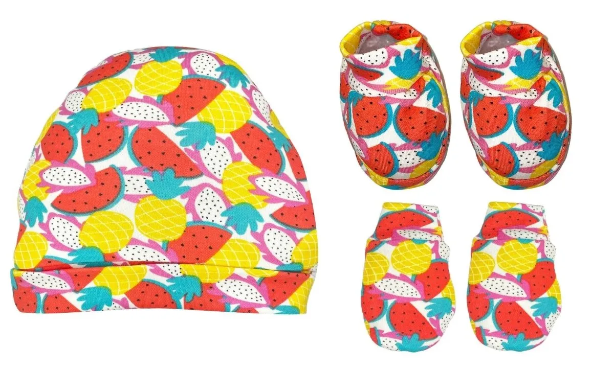 Infant Set Mittens Booties Cap Combo- Fruitilicious