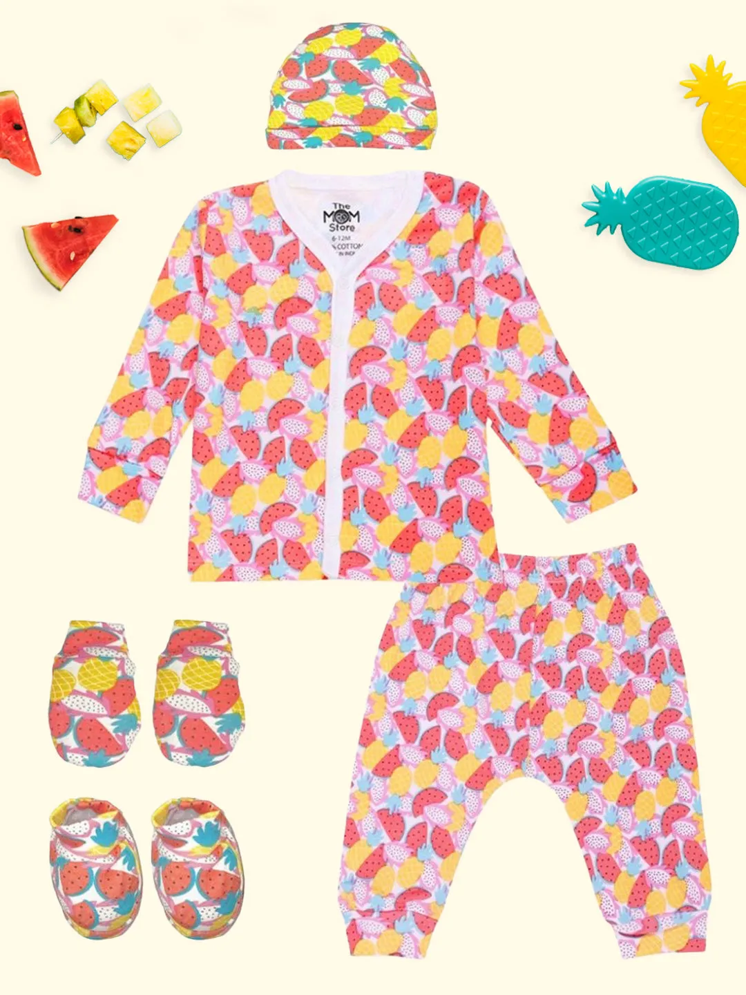 Infant Set Mittens Booties Cap Combo- Fruitilicious