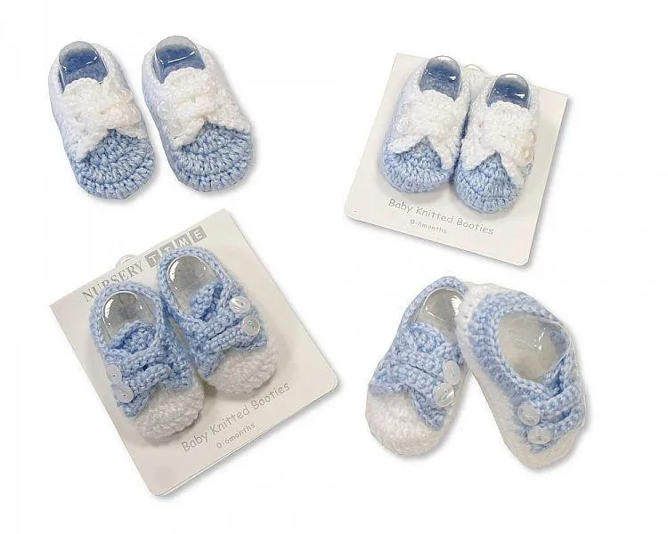 Knitted Baby Booties - Sky-346
