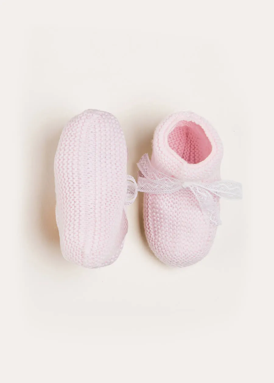 Lace Detail Knitted Booties in Pink