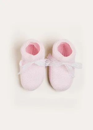 Lace Detail Knitted Booties in Pink