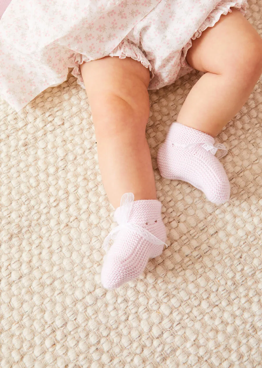 Lace Detail Knitted Booties in Pink