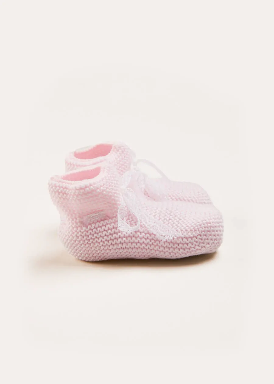 Lace Detail Knitted Booties in Pink