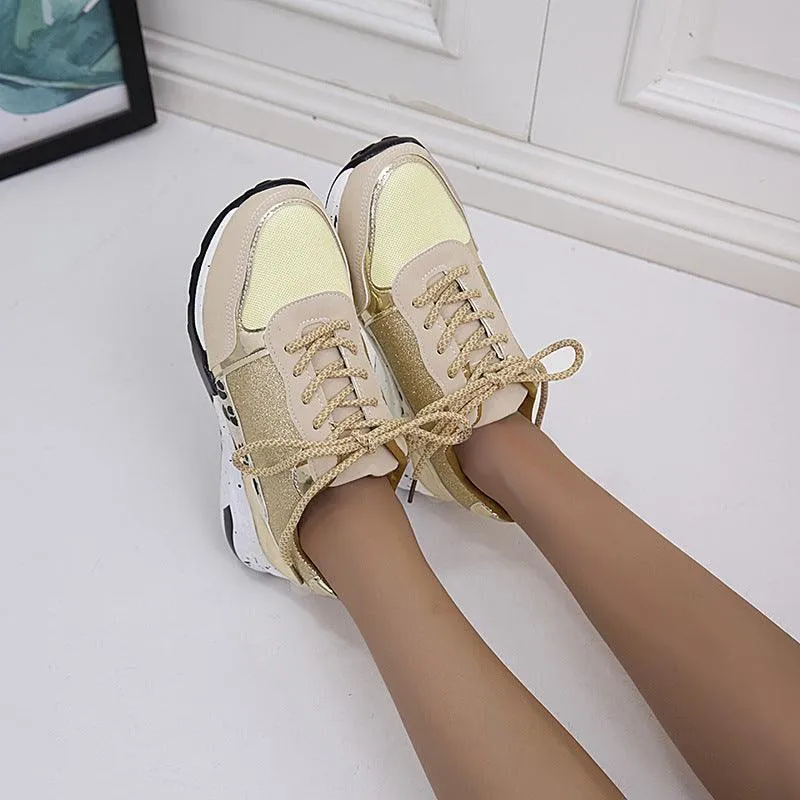 Lace-Up Wedge Sneakers - Women’s Casual Walking Shoes