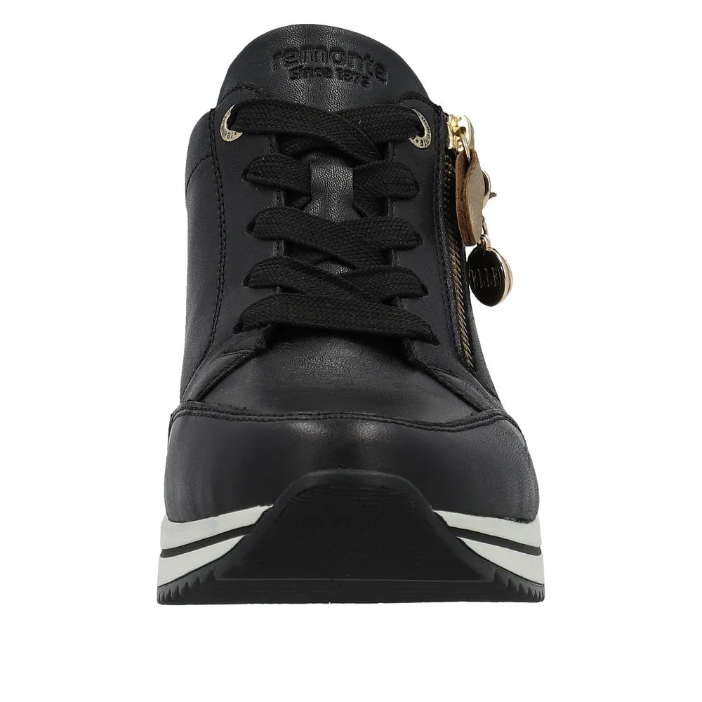 Ladies Lace Up Trainers Sneakers Black Zip Wedge D0T03-01 sale