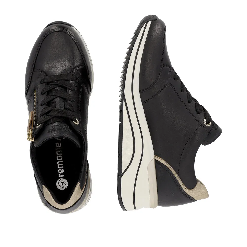 Ladies Lace Up Trainers Sneakers Black Zip Wedge D0T03-01 sale