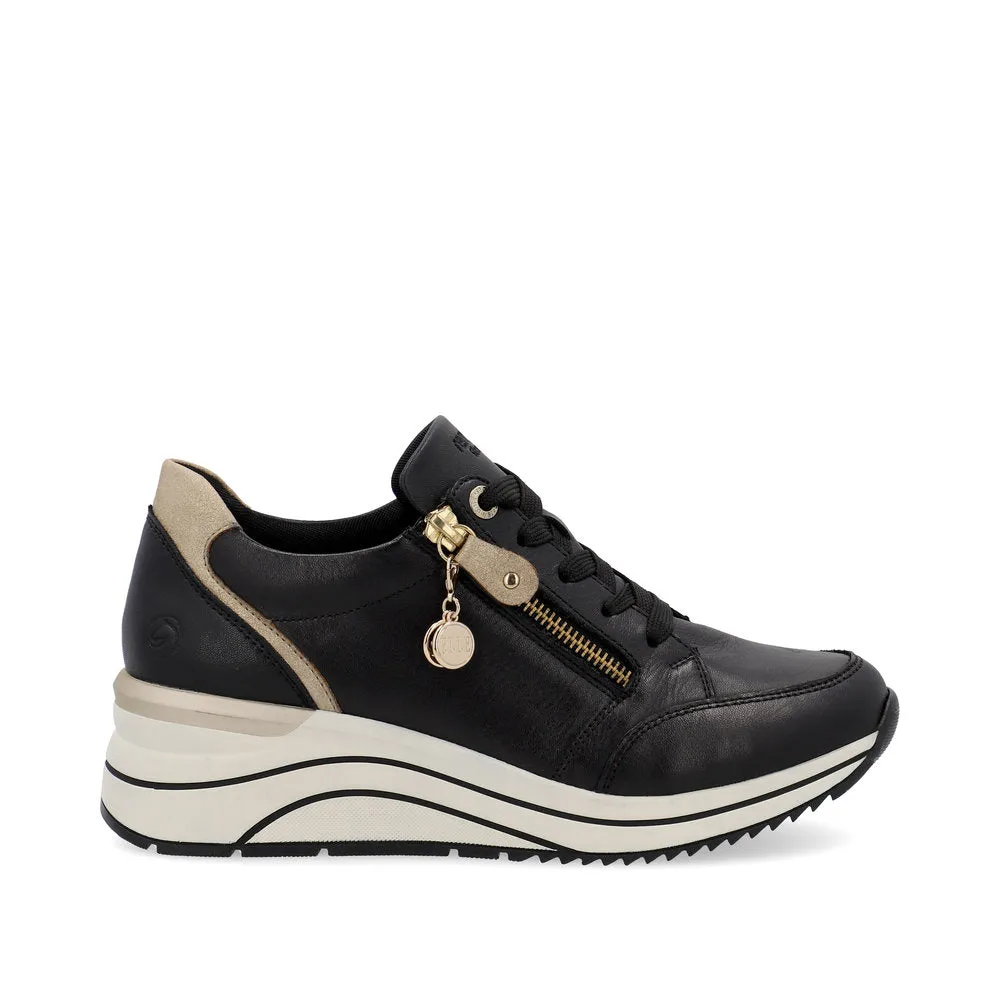 Ladies Lace Up Trainers Sneakers Black Zip Wedge D0T03-01 sale