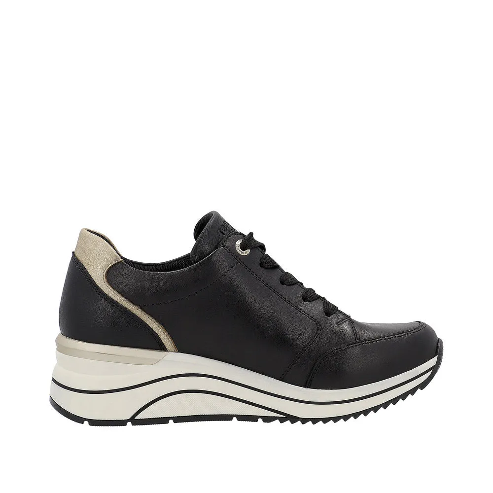 Ladies Lace Up Trainers Sneakers Black Zip Wedge D0T03-01 sale