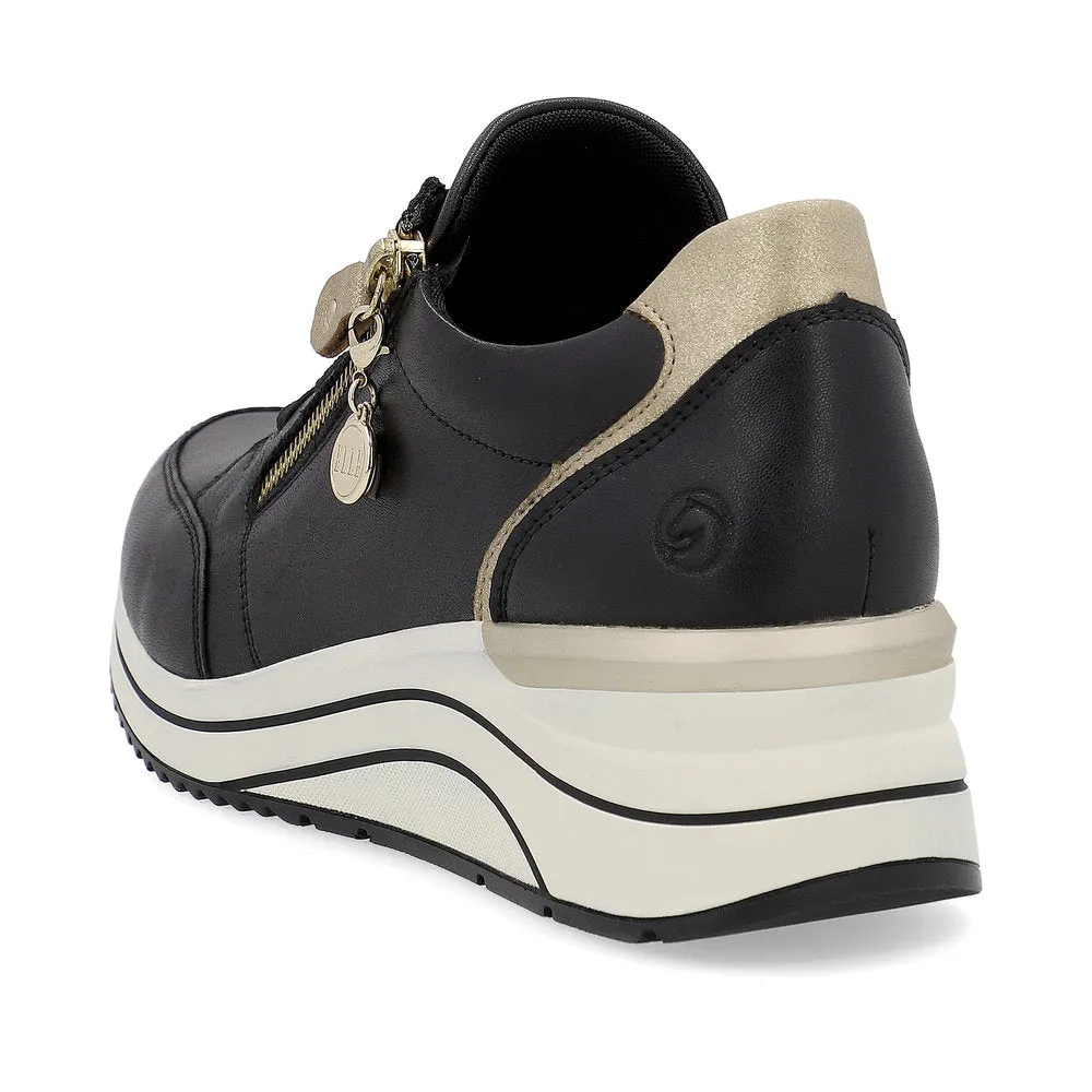 Ladies Lace Up Trainers Sneakers Black Zip Wedge D0T03-01 sale