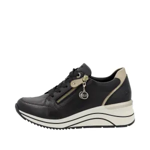Ladies Lace Up Trainers Sneakers Black Zip Wedge D0T03-01 sale