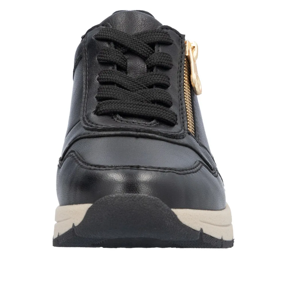 Ladies Lace Up Trainers Sneakers Rieker Black Zip Wedge N9301-00 sale