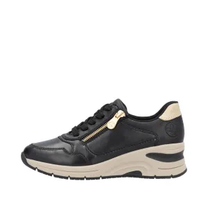 Ladies Lace Up Trainers Sneakers Rieker Black Zip Wedge N9301-00 sale