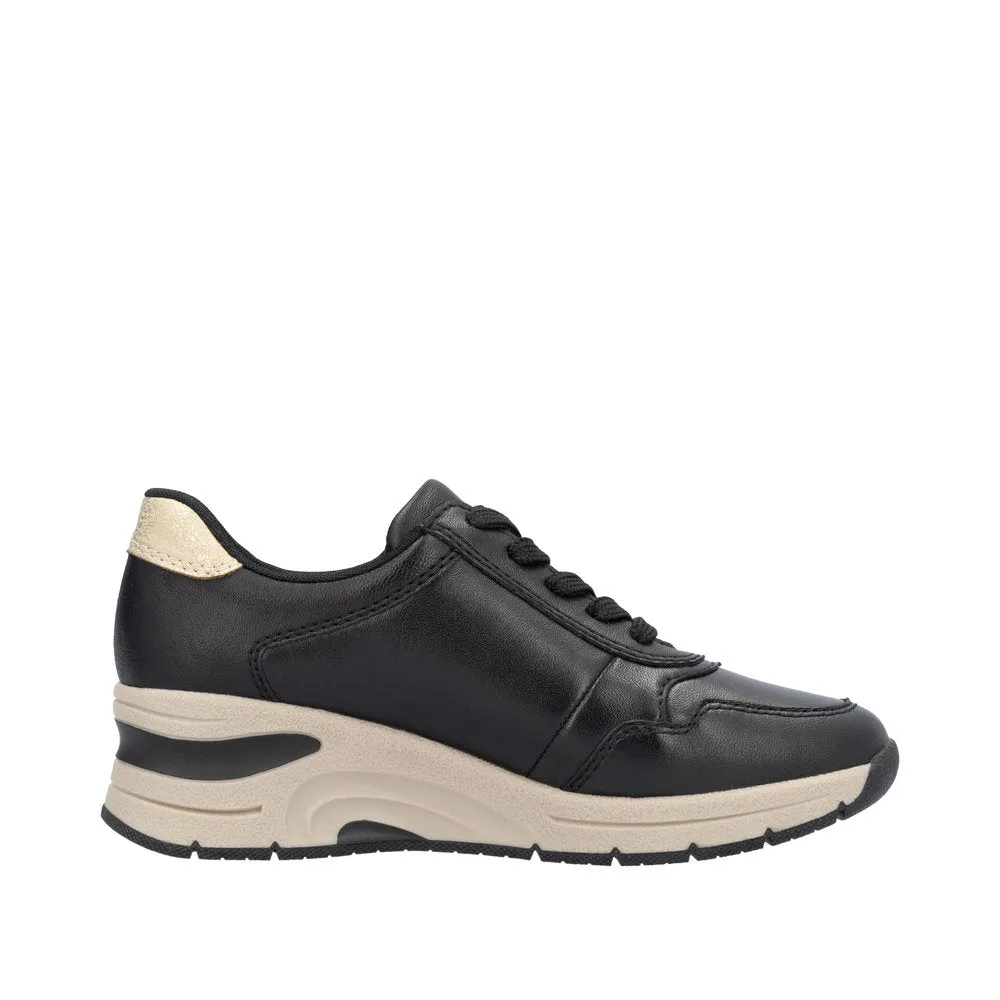 Ladies Lace Up Trainers Sneakers Rieker Black Zip Wedge N9301-00 sale