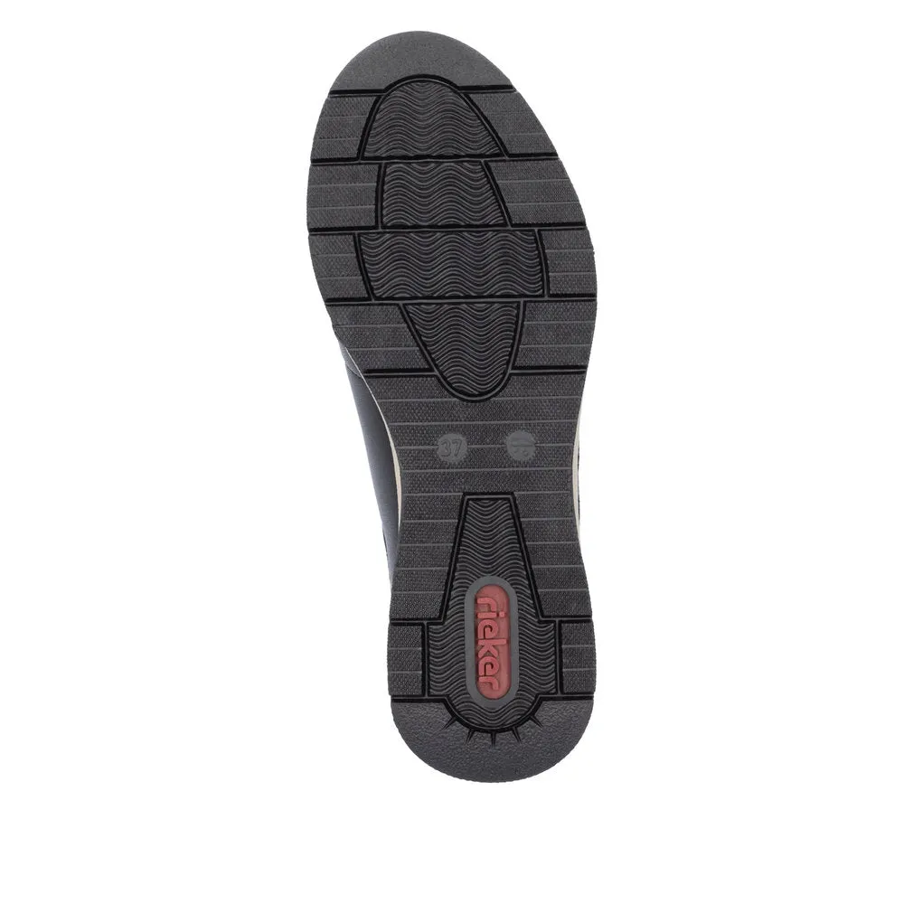 Ladies Lace Up Trainers Sneakers Rieker Black Zip Wedge N9301-00 sale