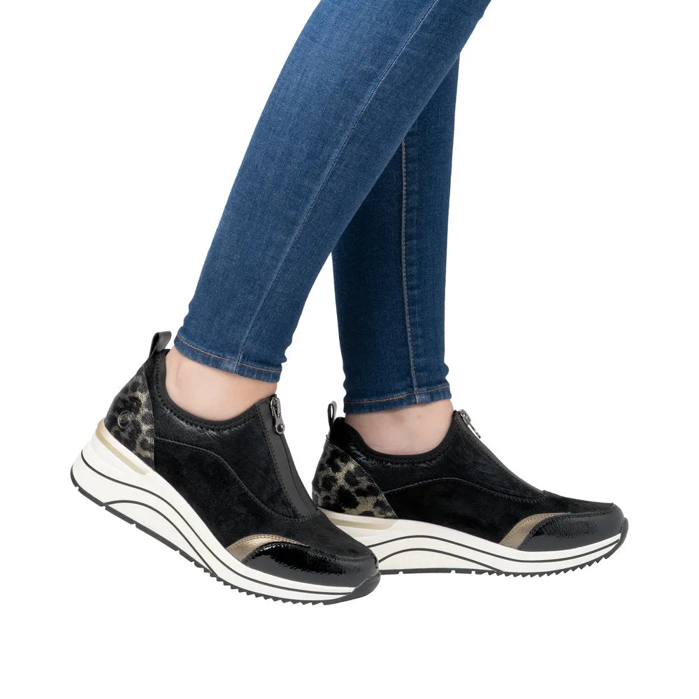 Ladies Zip Up Trainers Sneakers Black Wedge D0T08-02 sale