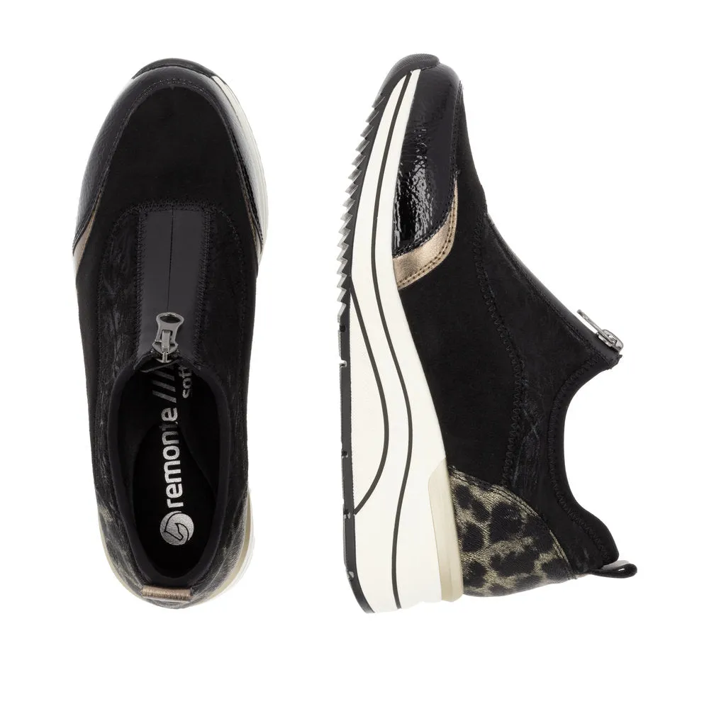 Ladies Zip Up Trainers Sneakers Black Wedge D0T08-02 sale
