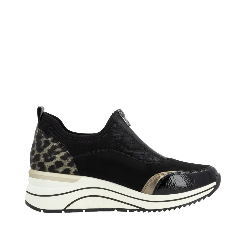 Ladies Zip Up Trainers Sneakers Black Wedge D0T08-02 sale