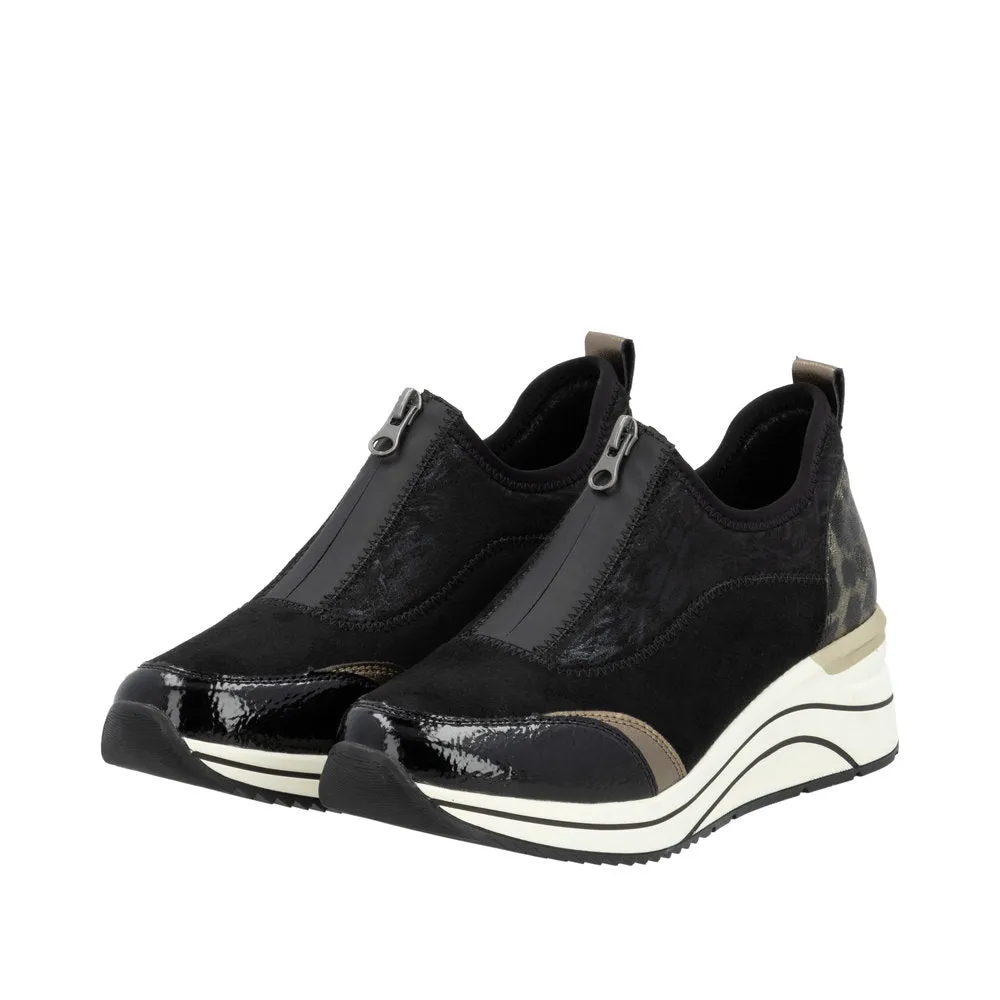 Ladies Zip Up Trainers Sneakers Black Wedge D0T08-02 sale
