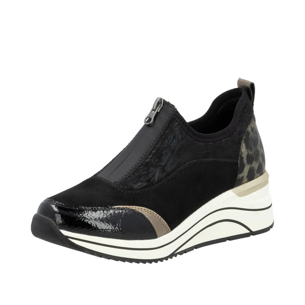 Ladies Zip Up Trainers Sneakers Black Wedge D0T08-02 sale