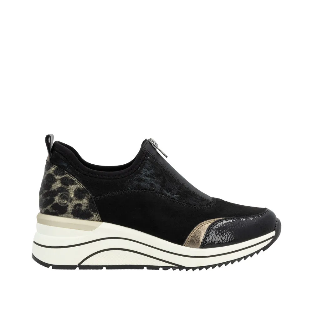 Ladies Zip Up Trainers Sneakers Black Wedge D0T08-02 sale