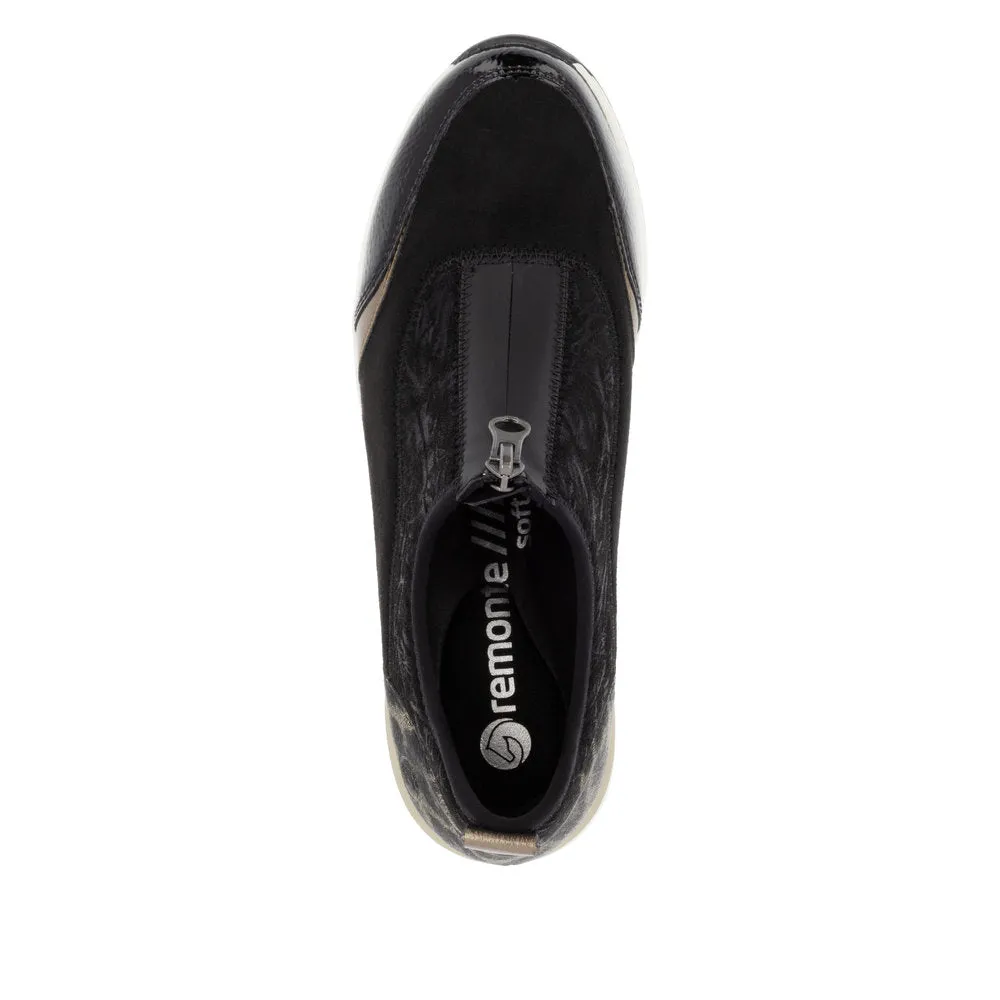 Ladies Zip Up Trainers Sneakers Black Wedge D0T08-02 sale