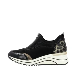 Ladies Zip Up Trainers Sneakers Black Wedge D0T08-02 sale