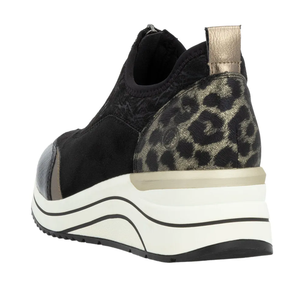 Ladies Zip Up Trainers Sneakers Black Wedge D0T08-02 sale