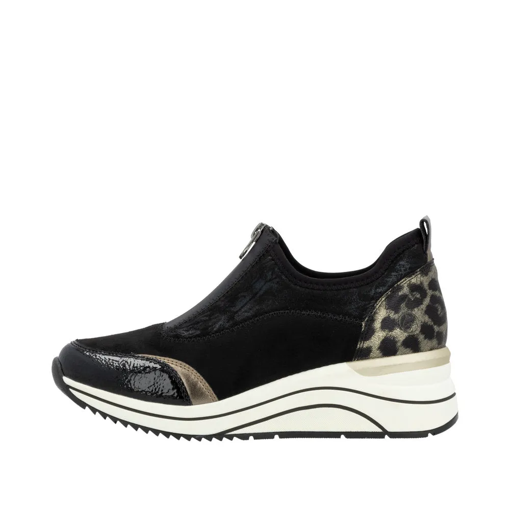 Ladies Zip Up Trainers Sneakers Black Wedge D0T08-02 sale