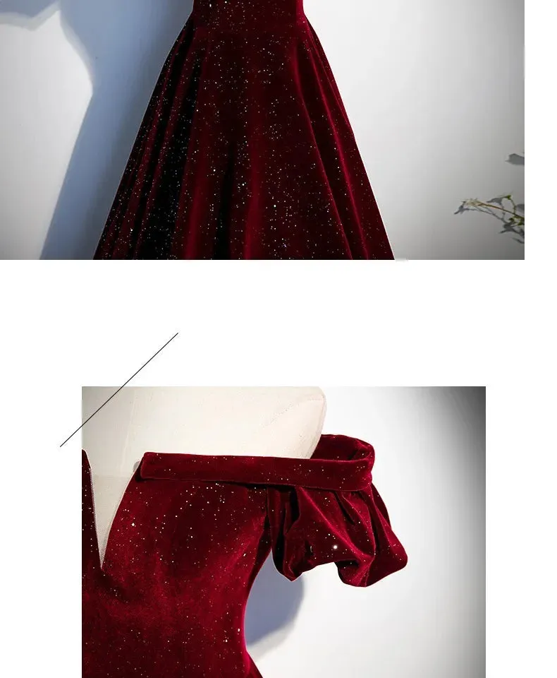 Lady Eloise's Wine Red Velvet Evening Gown Custom Made Formal Dress