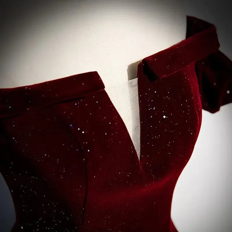 Lady Eloise's Wine Red Velvet Evening Gown Custom Made Formal Dress