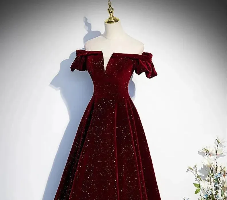 Lady Eloise's Wine Red Velvet Evening Gown Custom Made Formal Dress