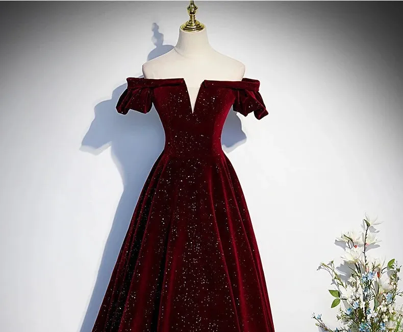 Lady Eloise's Wine Red Velvet Evening Gown Custom Made Formal Dress